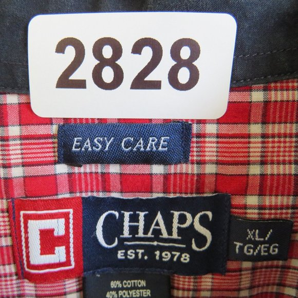Chaps* Men's Short Sleeve Button Down Curved Hem Plaid Pocket Shirt~ Size XL - Picture 3 of 12